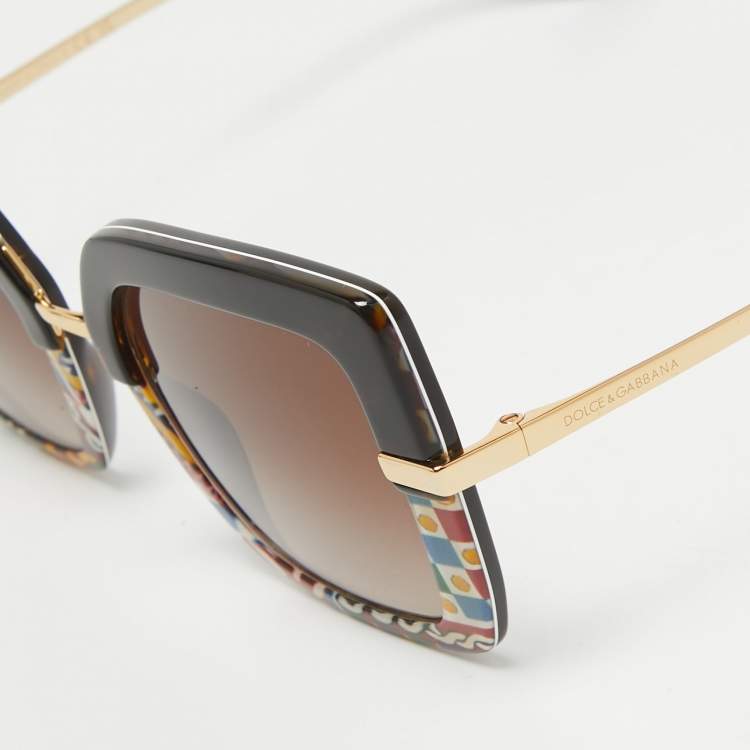Pre Owned Dolce & Gabbana Dark Brown Gradient Printed DG4373 Oversized Sunglasses