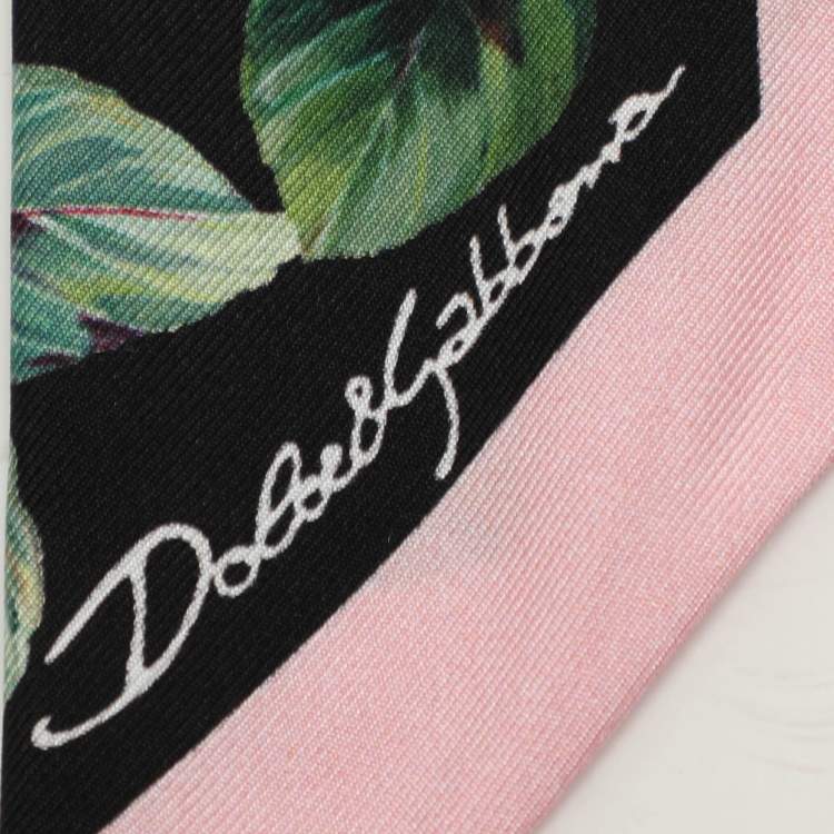 Pre Owned Dolce & Gabbana Pink Rose Print Silk Bandeau Scarf