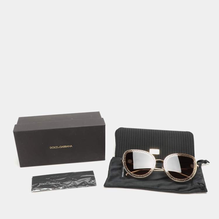 Pre Owned Dolce & Gabbana Gold Tone Metal DG2226 Devotion Collection Gradient Sunglasses