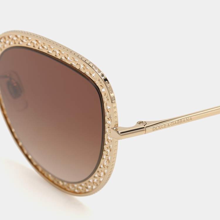 Pre Owned Dolce & Gabbana Gold Tone Metal DG2226 Devotion Collection Gradient Sunglasses