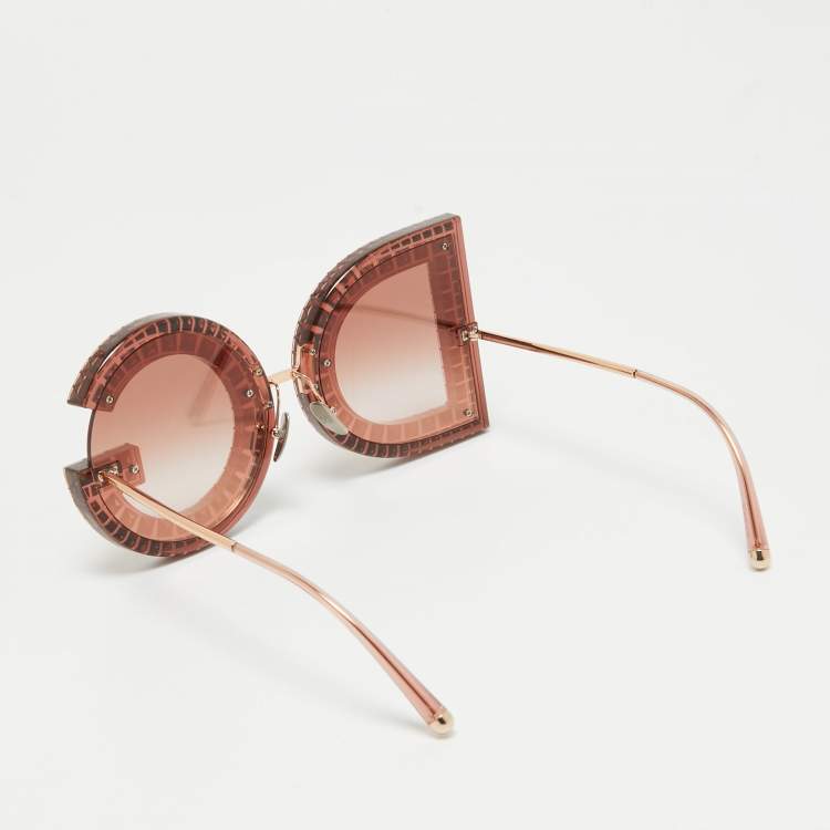 Pre Owned Dolce & Gabbana Brown DG6121-B DG Studded Oversized Sunglasses