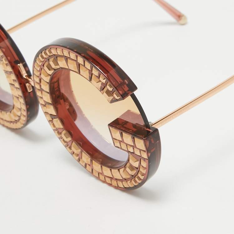 Pre Owned Dolce & Gabbana Brown DG6121-B DG Studded Oversized Sunglasses