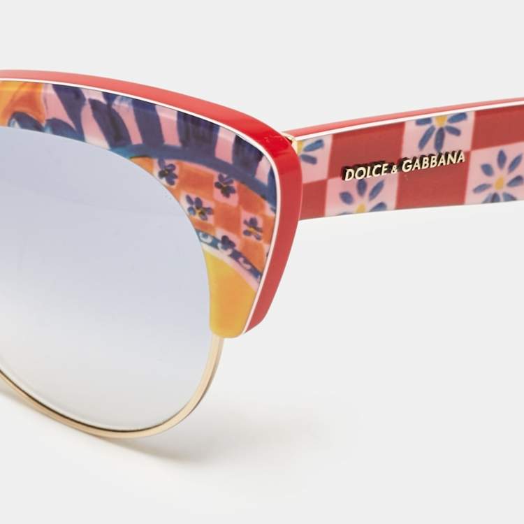 Pre Owned Dolce & Gabbana Red/Blue Gradient DG4277 Sicilian Carretto Cat-Eye Sunglasses