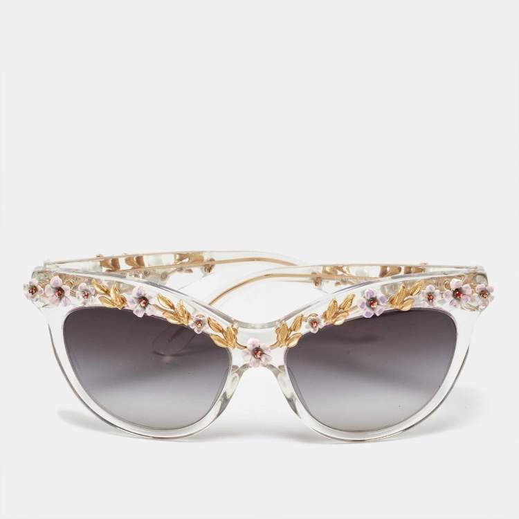Pre Owned Dolce & Gabbana Grey Gradient DG4232 Flower Motif Cat-Eye Sunglasses