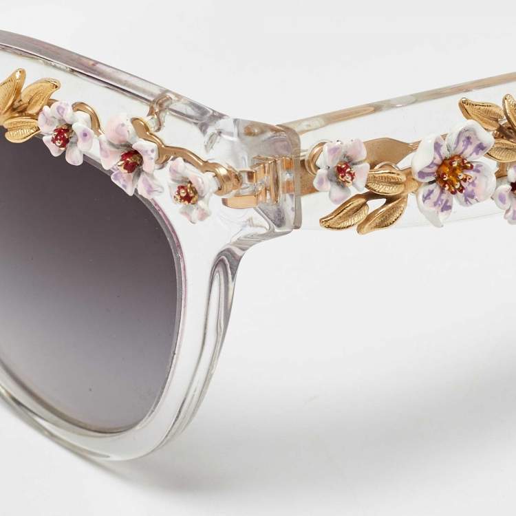 Pre Owned Dolce & Gabbana Grey Gradient DG4232 Flower Motif Cat-Eye Sunglasses