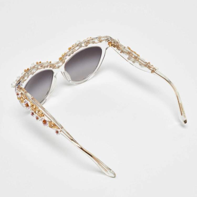 Pre Owned Dolce & Gabbana Grey Gradient DG4232 Flower Motif Cat-Eye Sunglasses
