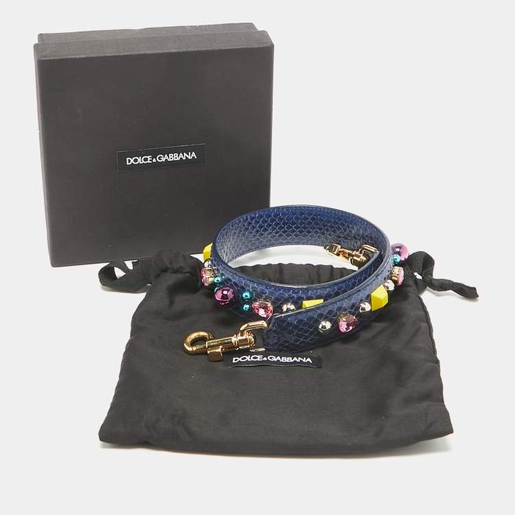 Pre Owned Dolce & Gabbana Blue Snakeskin Embellished Shoulder Bag Strap