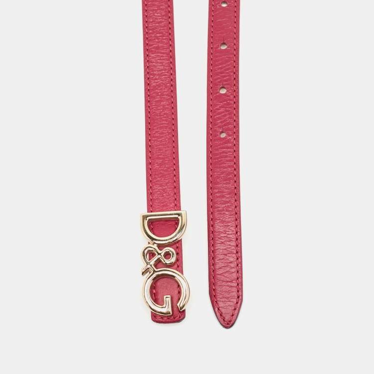 Pre Owned Dolce & Gabbana Magenta Pink Leather D&G Logo Belt 105CM