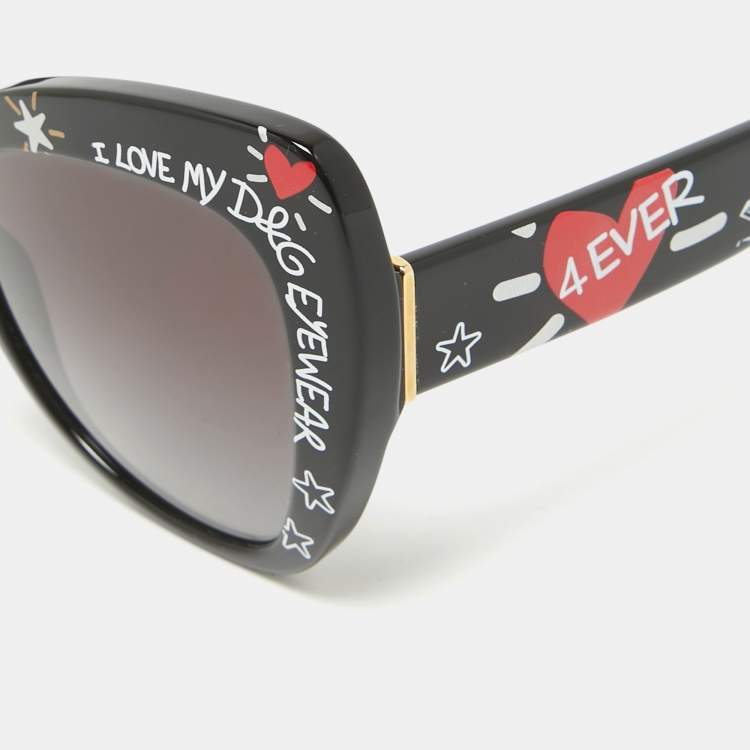 Pre Owned Dolce & Gabbana Black Graffiti Print DG4319 Cat Eye Sunglasses