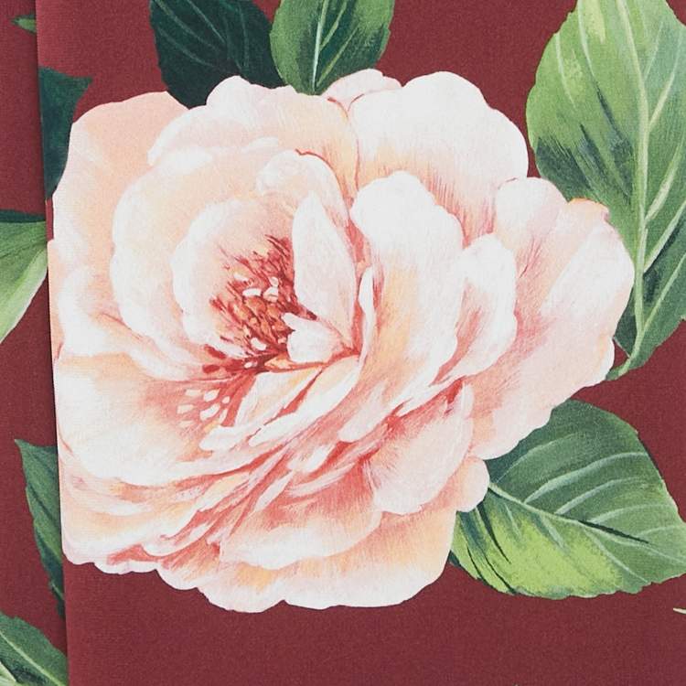 Pre Owned Dolce & Gabbana Exclusive Burgundy Rose Print Silk Scarf