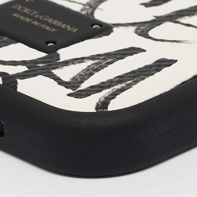 Pre Owned Dolce & Gabbana Black/White Graffiti Dauphine Leather iPhone 12/12 Pro Case