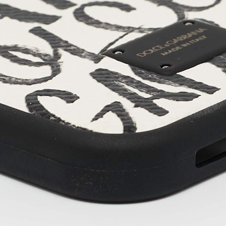 Pre Owned Dolce & Gabbana Black/White Graffiti Dauphine Leather iPhone 12/12 Pro Case
