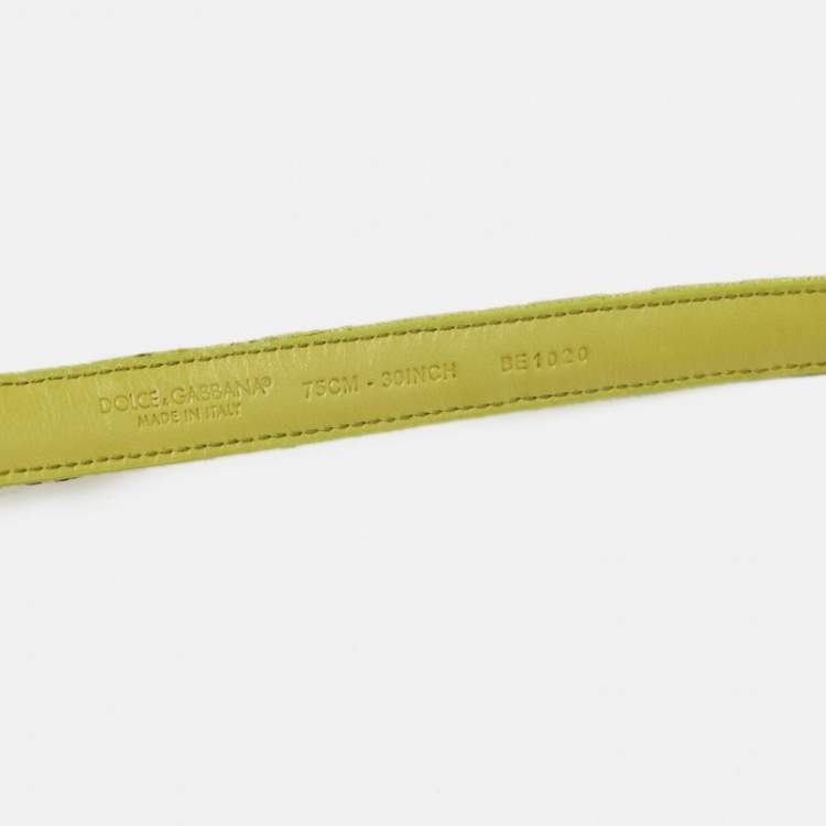 Pre Owned Dolce & Gabbana Green Floral Print Fabric Slim Buckle Belt 75CM