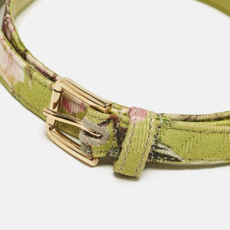 Pre Owned Dolce & Gabbana Green Floral Print Fabric Slim Buckle Belt 75CM