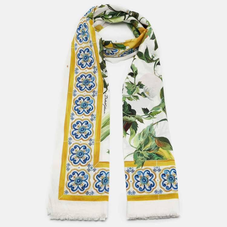 Pre Owned Dolce & Gabbana Multicolor Vegetables Print Cotton Scarf