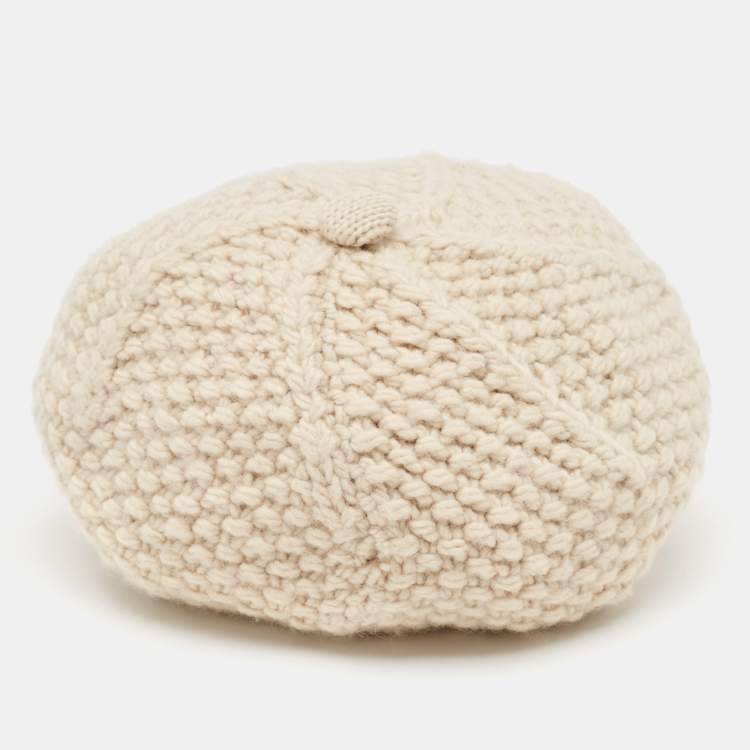 Pre Owned Dolce & Gabbana Beige Crochet Virgin Wool Beret Cap Size 58