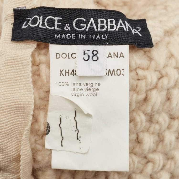 Pre Owned Dolce & Gabbana Beige Crochet Virgin Wool Beret Cap Size 58