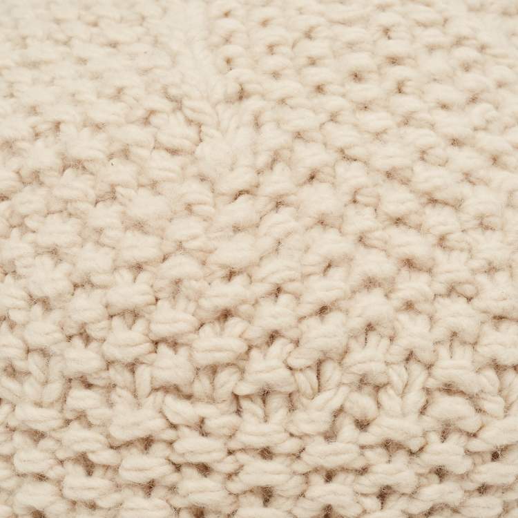 Pre Owned Dolce & Gabbana Beige Crochet Virgin Wool Beret Cap Size 58