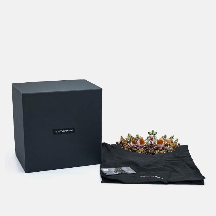 Pre Owned Dolce & Gabbana Gold Tone Flower & Crystal Embellished Tiara