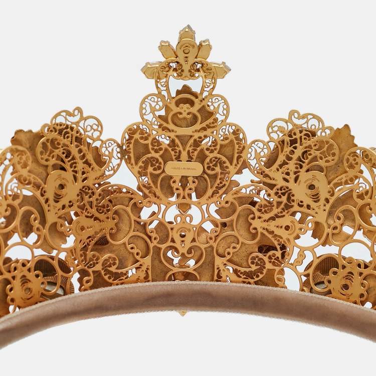 Pre Owned Dolce & Gabbana Gold Tone Resin Beetle & Crystal Embellished Tiara
