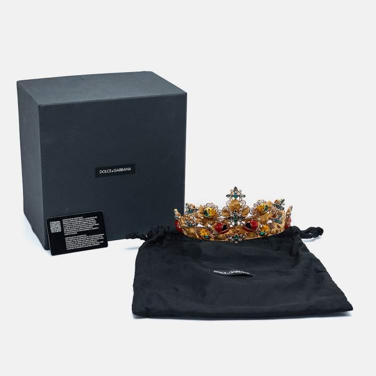 Pre Owned Dolce & Gabbana Gold Tone Resin Beetle & Crystal Embellished Tiara