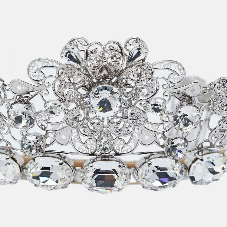 Pre Owned Dolce & Gabbana Silver Tone Crystal Embellished Tiara
