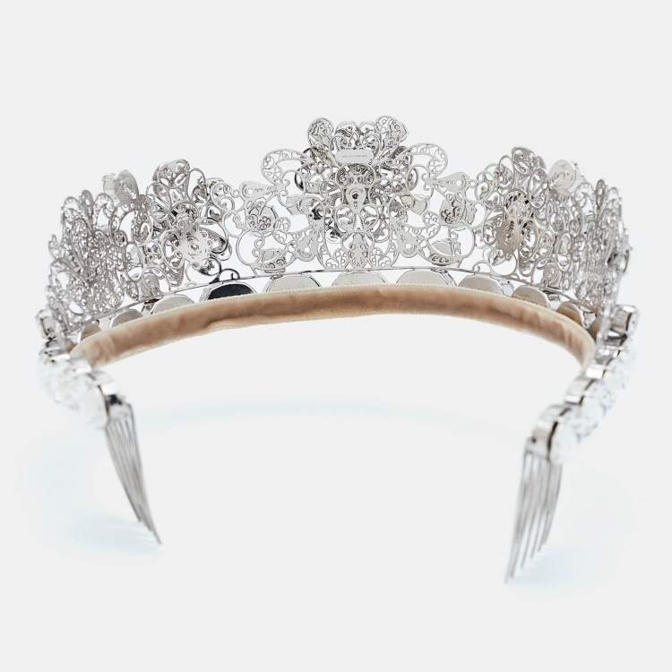 Pre Owned Dolce & Gabbana Silver Tone Crystal Embellished Tiara