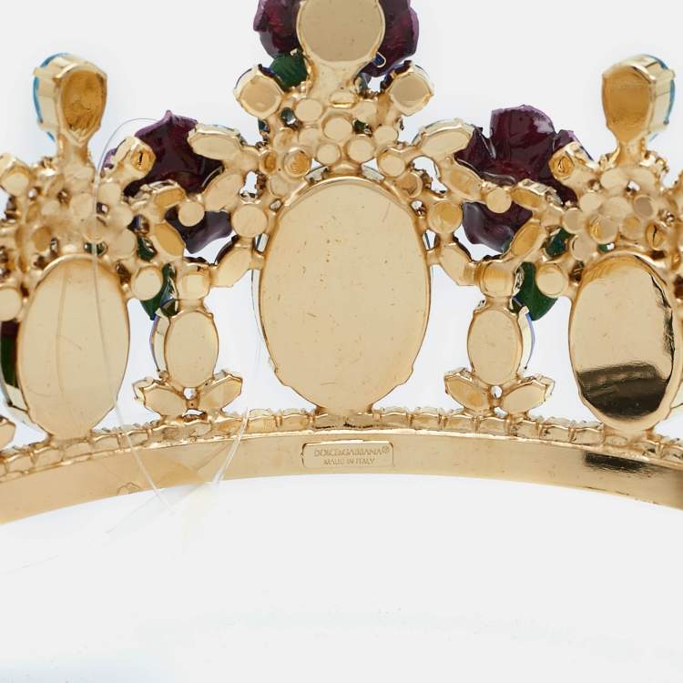 Pre Owned Dolce & Gabbana Gold Tone Resin Flower & Crystal Embellished Tiara