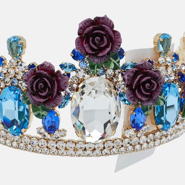 Pre Owned Dolce & Gabbana Gold Tone Resin Flower & Crystal Embellished Tiara