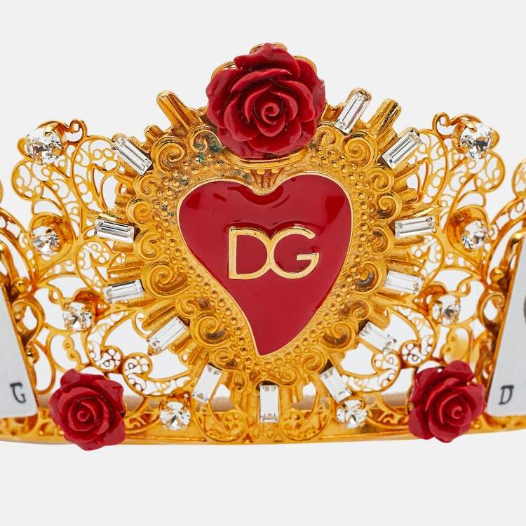 Pre Owned Dolce & Gabbana Gold Tone Resin Heart & Crystal Embellished Tiara