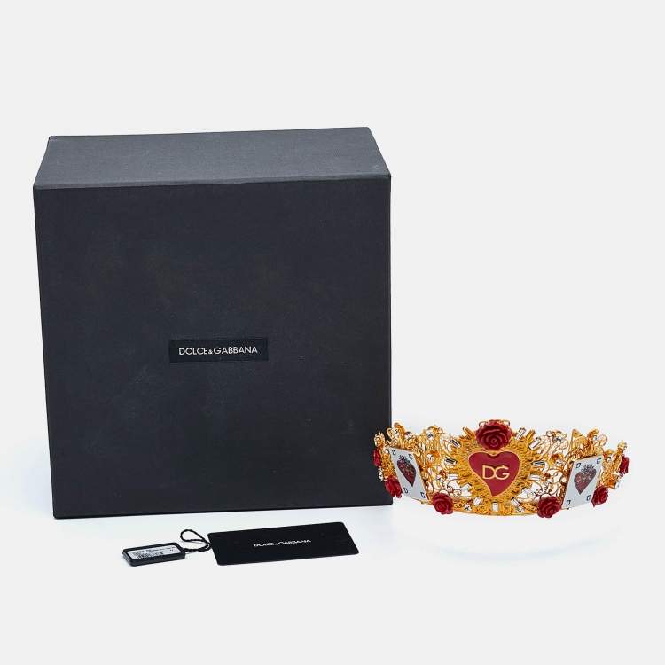 Pre Owned Dolce & Gabbana Gold Tone Resin Heart & Crystal Embellished Tiara