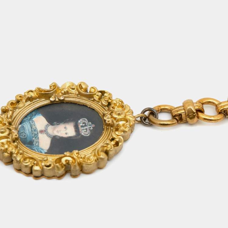 Pre Owned Dolce & Gabbana Composite Painting Crystals Gold  Tone Necklace