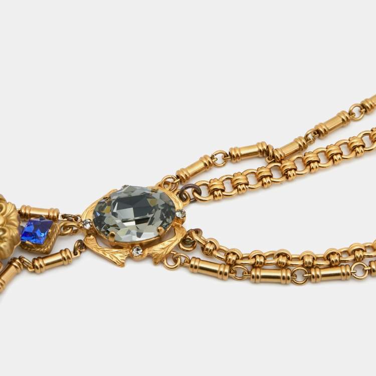 Pre Owned Dolce & Gabbana Composite Painting Crystals Gold  Tone Necklace