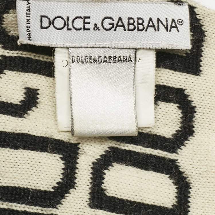 Pre Owned Dolce & Gabbana Black/White DG Wool Knit Scarf 