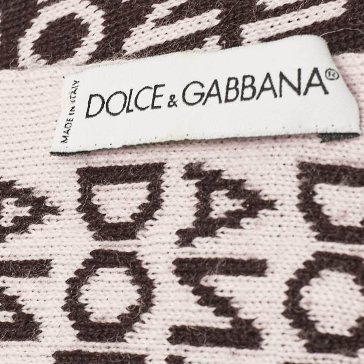 Pre Owned Dolce & Gabbana Brown/Pink Monogram Knit Scarf 