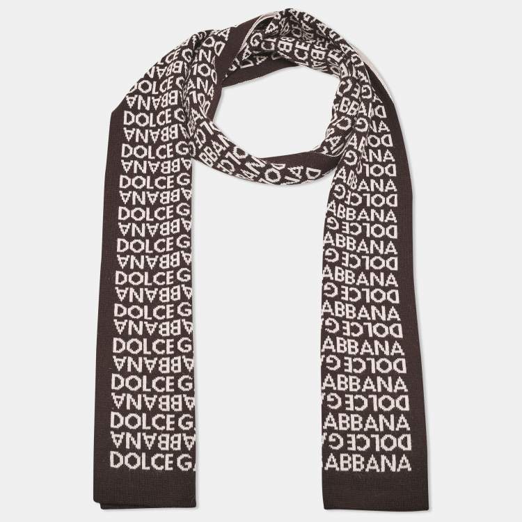 Pre Owned Dolce & Gabbana Brown/Pink Monogram Knit Scarf 