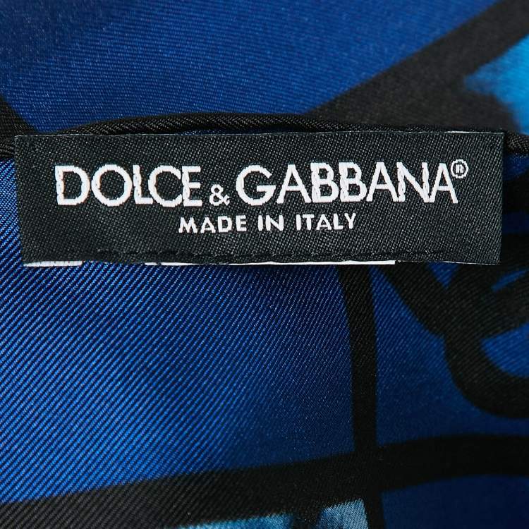 Pre Owned Dolce & Gabbana Blue Leopard Print Silk Square Scarf