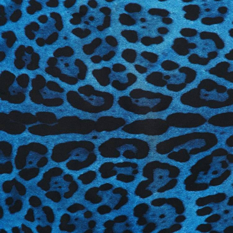 Pre Owned Dolce & Gabbana Blue Leopard Print Silk Square Scarf