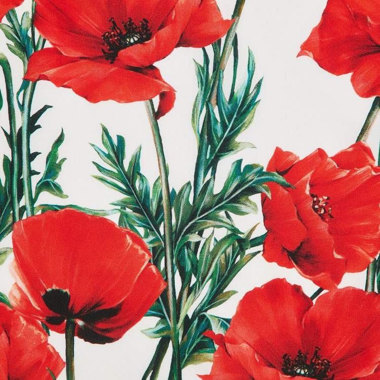 Pre Owned Dolce & Gabbana White Poppy Print Silk Square Scarf