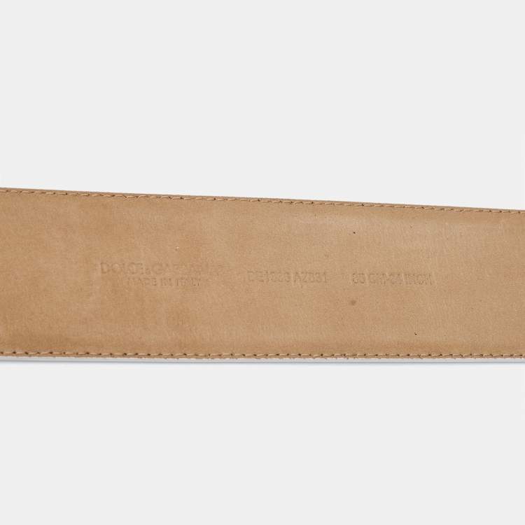 Pre Owned Dolce & Gabbana White Leather DG Baroque Buckle Belt 85CM