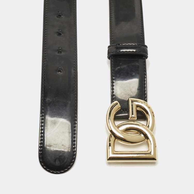Pre Owned Dolce & Gabbana Black Leather DG Logo Belt 85CM