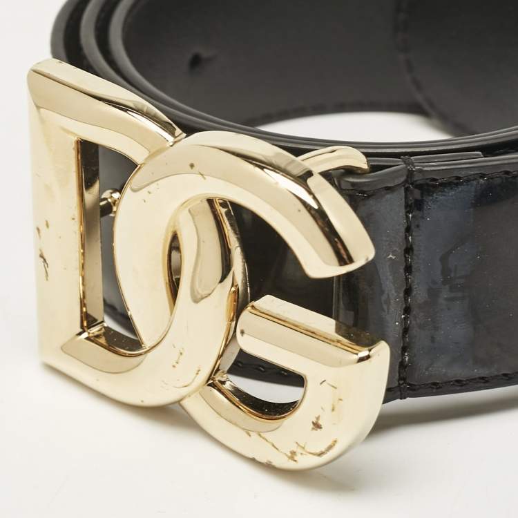 Pre Owned Dolce & Gabbana Black Leather DG Logo Belt 85CM