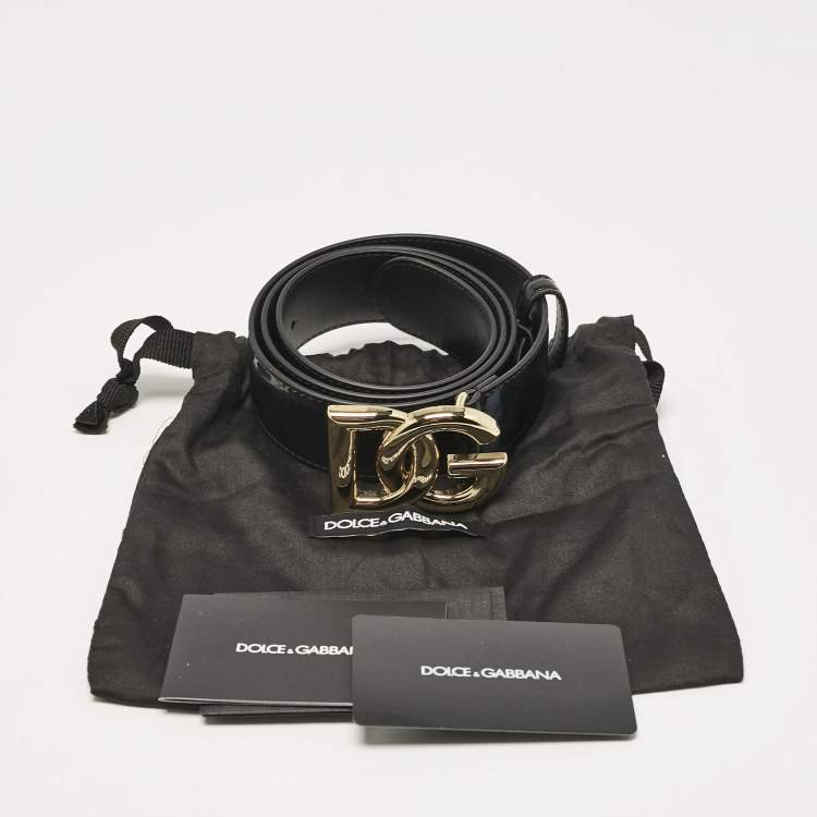 Pre Owned Dolce & Gabbana Black Leather DG Logo Belt 85CM