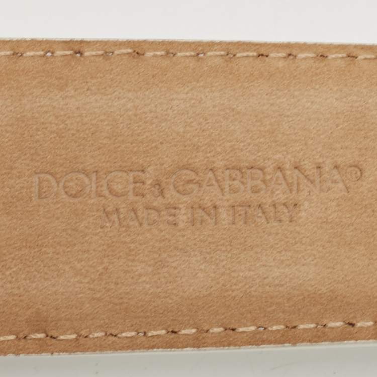 Pre Owned Dolce & Gabbana White Leather DG Logo Buckle Belt 85CM