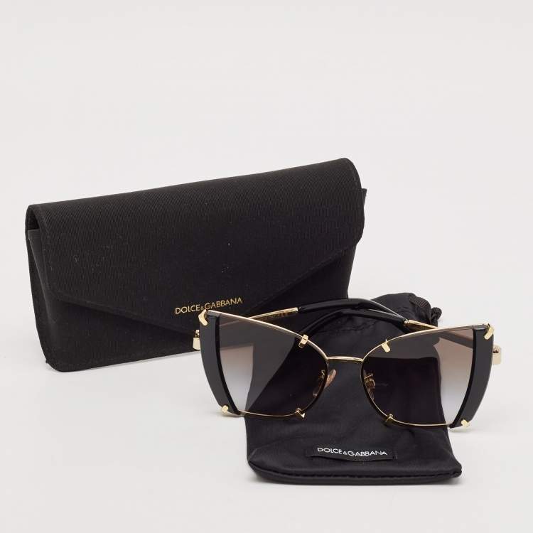 Pre Owned Dolce & Gabbana Black/Gold Gradient DG 2214 Butterfly Sunglasses
