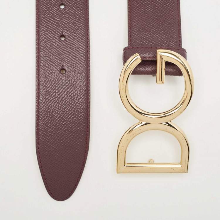 Pre Owned Dolce & Gabbana Purple Leather DG Logo Buckle Belt 85CM