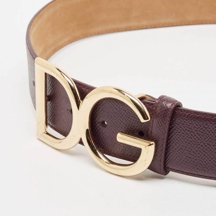 Pre Owned Dolce & Gabbana Purple Leather DG Logo Buckle Belt 85CM