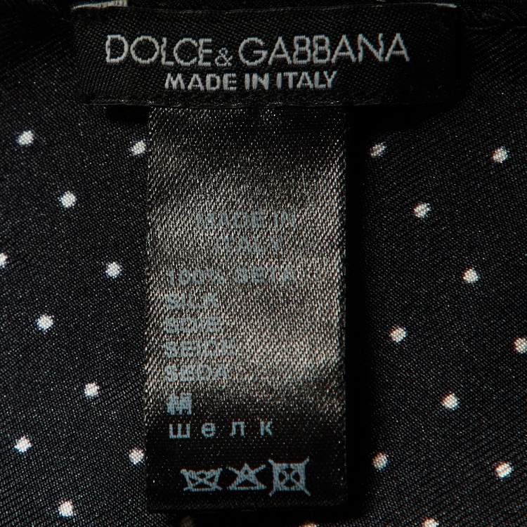 Pre Owned Dolce & Gabbana Black Polkadots Print Silk Pocket Square