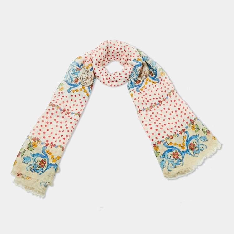 Pre Owned Dolce & Gabbana Multicolor Majolica Print Silk Scarf