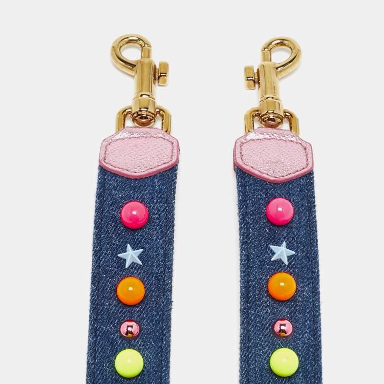 Pre Owned Dolce & Gabbana Blue Denim and Leather Embellished Shoulder Bag Strap